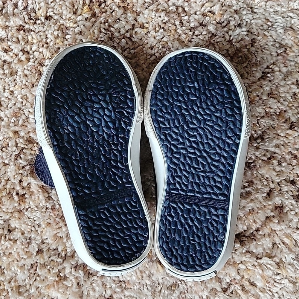 Polo by Ralph Lauren Navy Canvas Slip-On Sneakers with Orange Logo - Picture 4 of 4